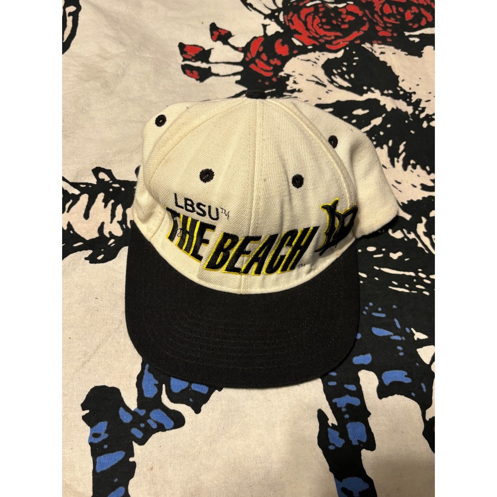 Vintage LBSU Long Beach State The Beach Snapback Hat Eclipse White Black Mens